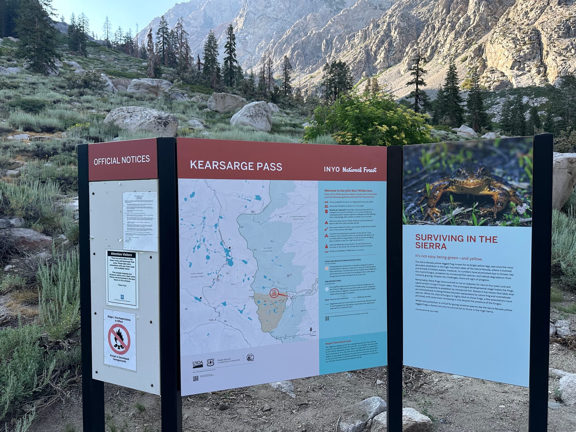 U.S. Forest Service signage near the Kearsarge Pass trailhead